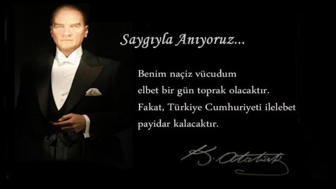 İlçe Milli Eğitim Müdürü Sayın Kadir KADIOĞLU ´nun 10 Kasım Atatürk ´ü anma günü   mesajı 